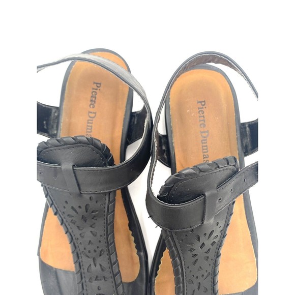 Pierre Dumas Size 9 KORI 3 Faux Black Leather Thong Sandals Ankle Strap EUC - Picture 6 of 8